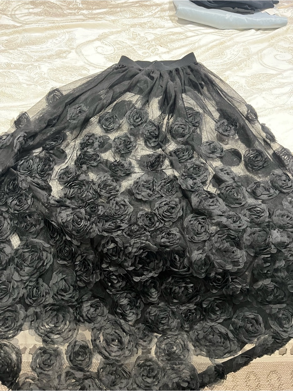 AKIRA Black Floral Appliqué Tulle A-Line Skirt new